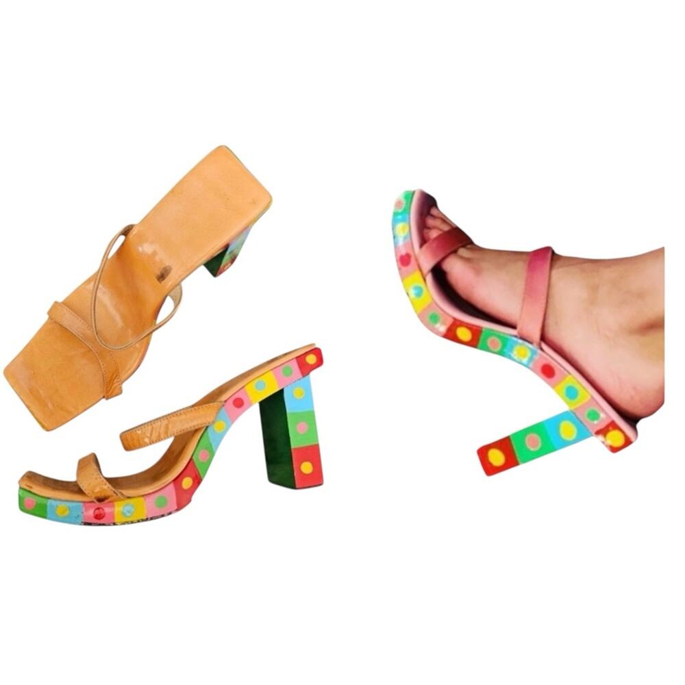 FENDI 90s Colorful rainbow Women's Block Heel Sandals 8.5 - Picture 2 of 12